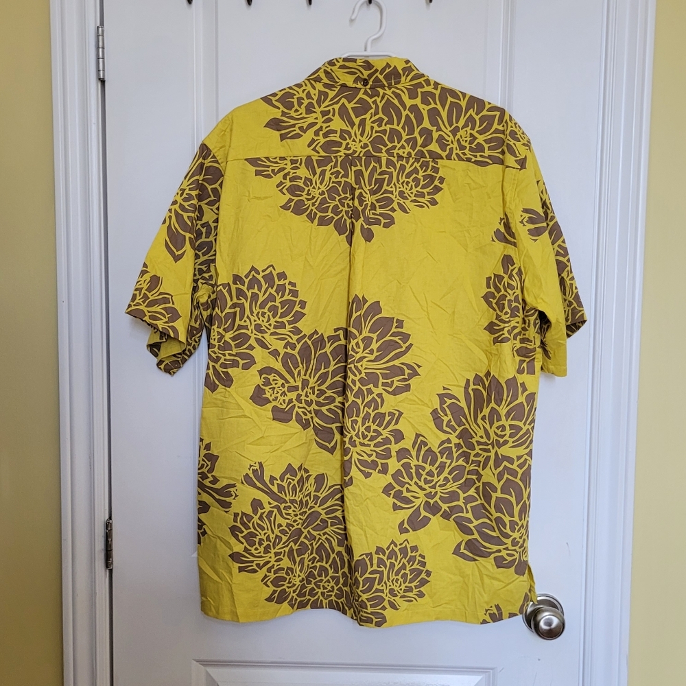 Sig Zane Hawaiian shirt genuine made in Hawaii yellow brown flowers resortwear - Picture 2 of 10